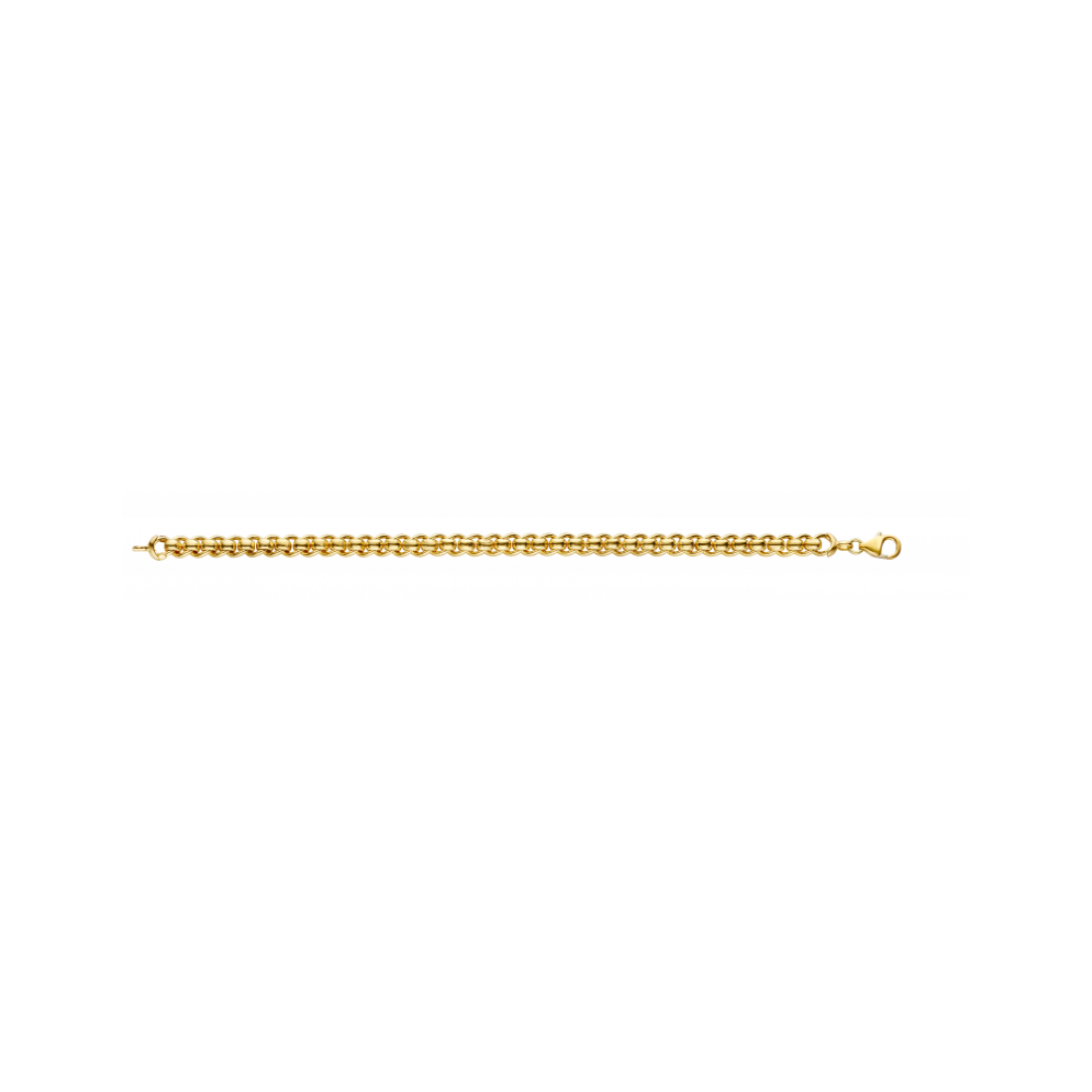 14krt geelgouden schakelarmband met zilverkern. Diameter: 6.4mm. Lengte: 21cm