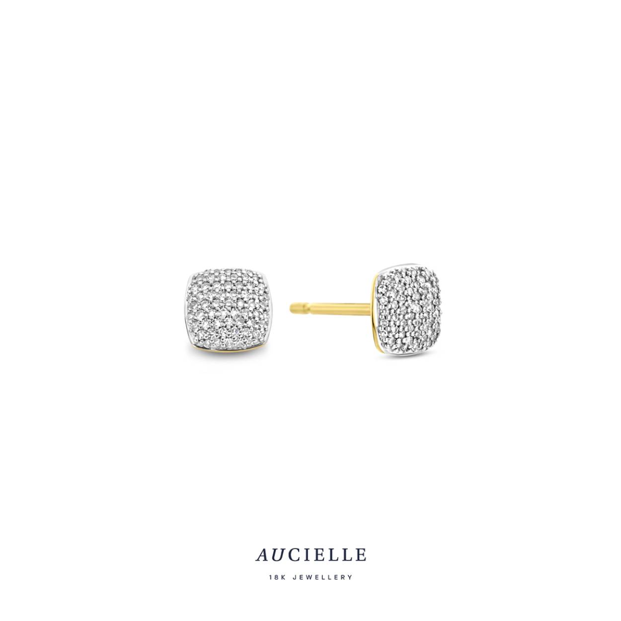 Aucielle Oorstekers 18KT Goud met Diamant 0.15ct
Vierkant pavé