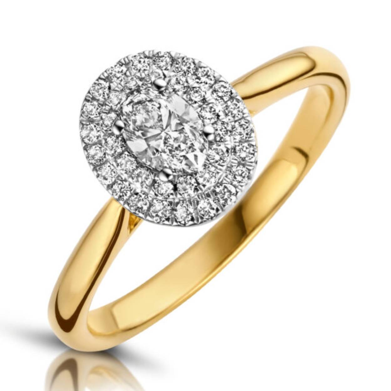 18krt ring entourage ring geel/witgoud 42-0.20 H SI/1-0.30 Ovaal