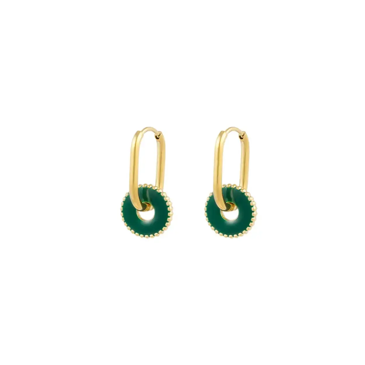 Earrings round roulette - green gold