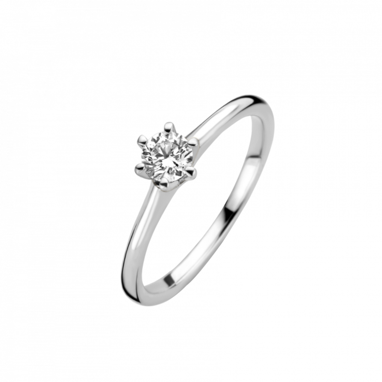 Elegante midden hoog gezette ring met schitterende briljant geslepen diamant, helemaal van nu. Groeibriljant