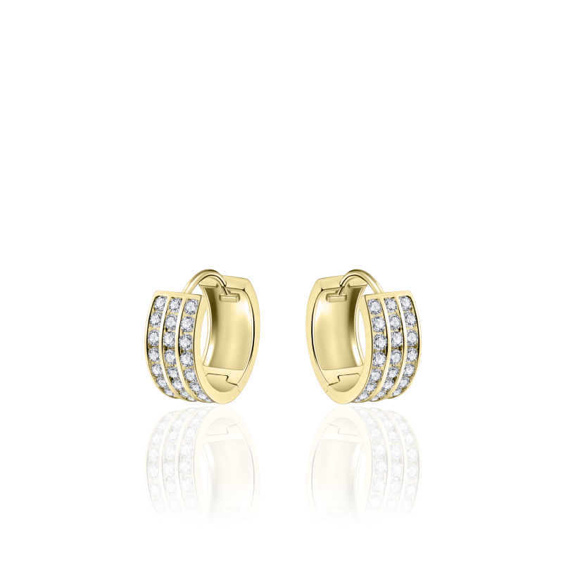 14k gouden oorringen met 3 rijen zirkonia's
