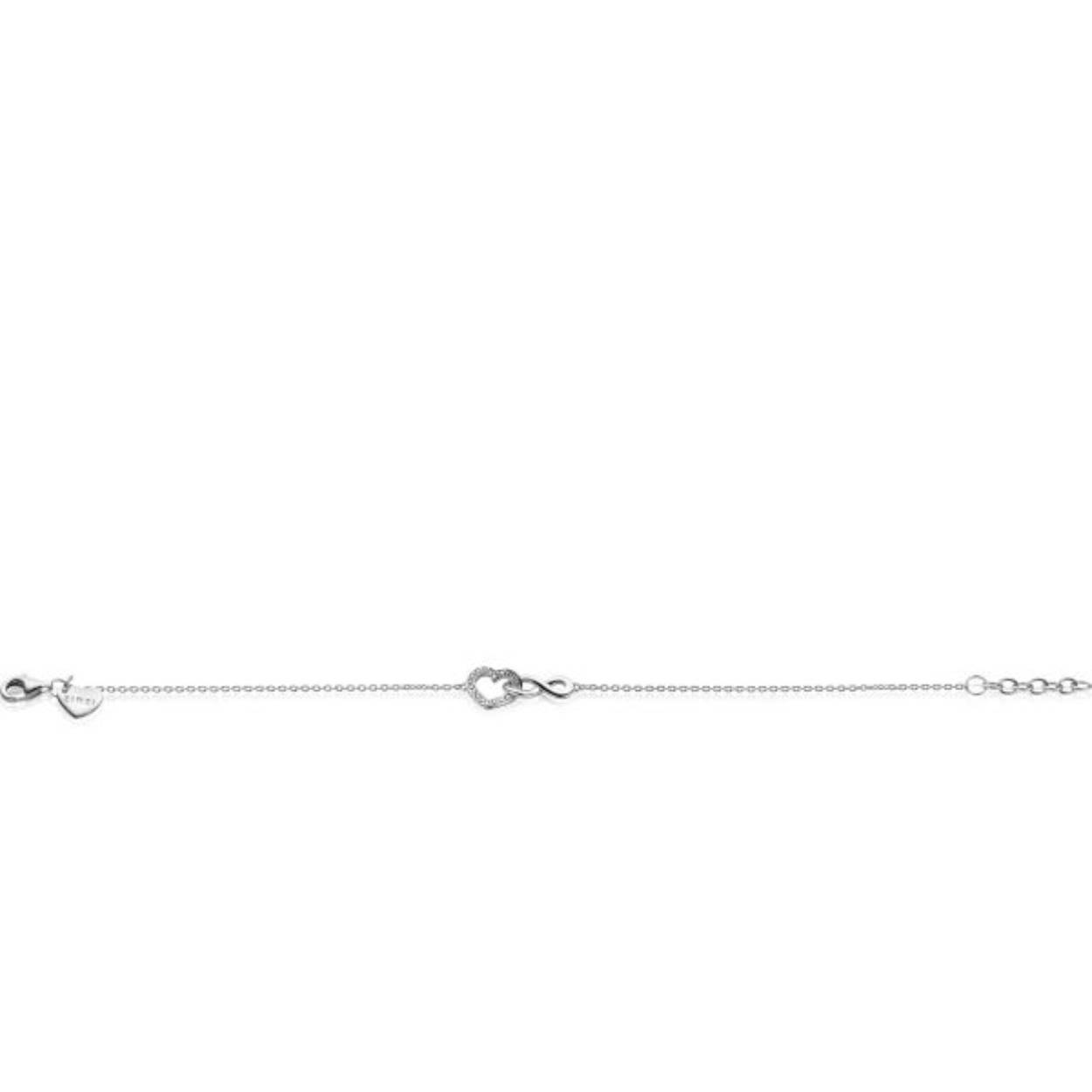 ZINZI zilveren armband met Infinity teken verbonden met een open hart, bezet met witte zirconia's 17-19cm ZIA2596