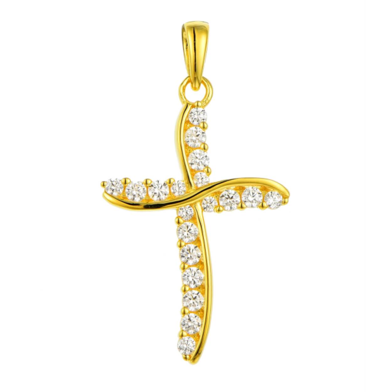 Zilver vergulde hanger, kruis met zirkonia's 