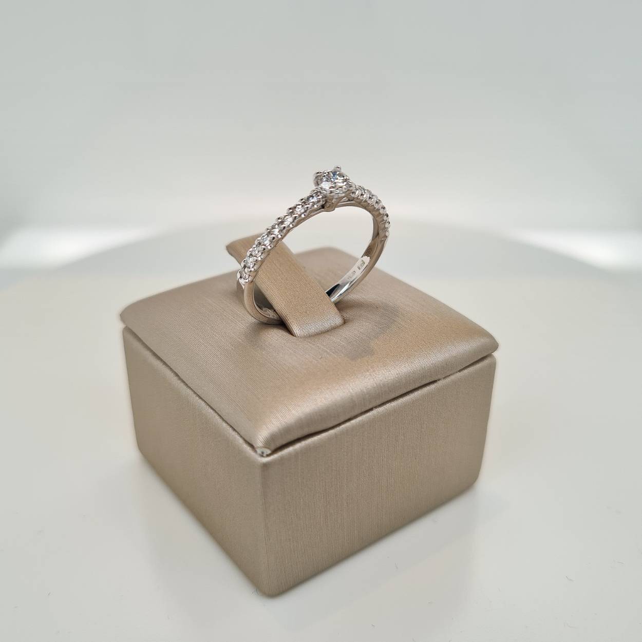 Prachtige 14krt witgouden ring met diamant 0,39crt G Si1. 

De maat van de ring is 54 (17 1/4). Heeft u een andere maat, neem dan gerust contact met ons op.