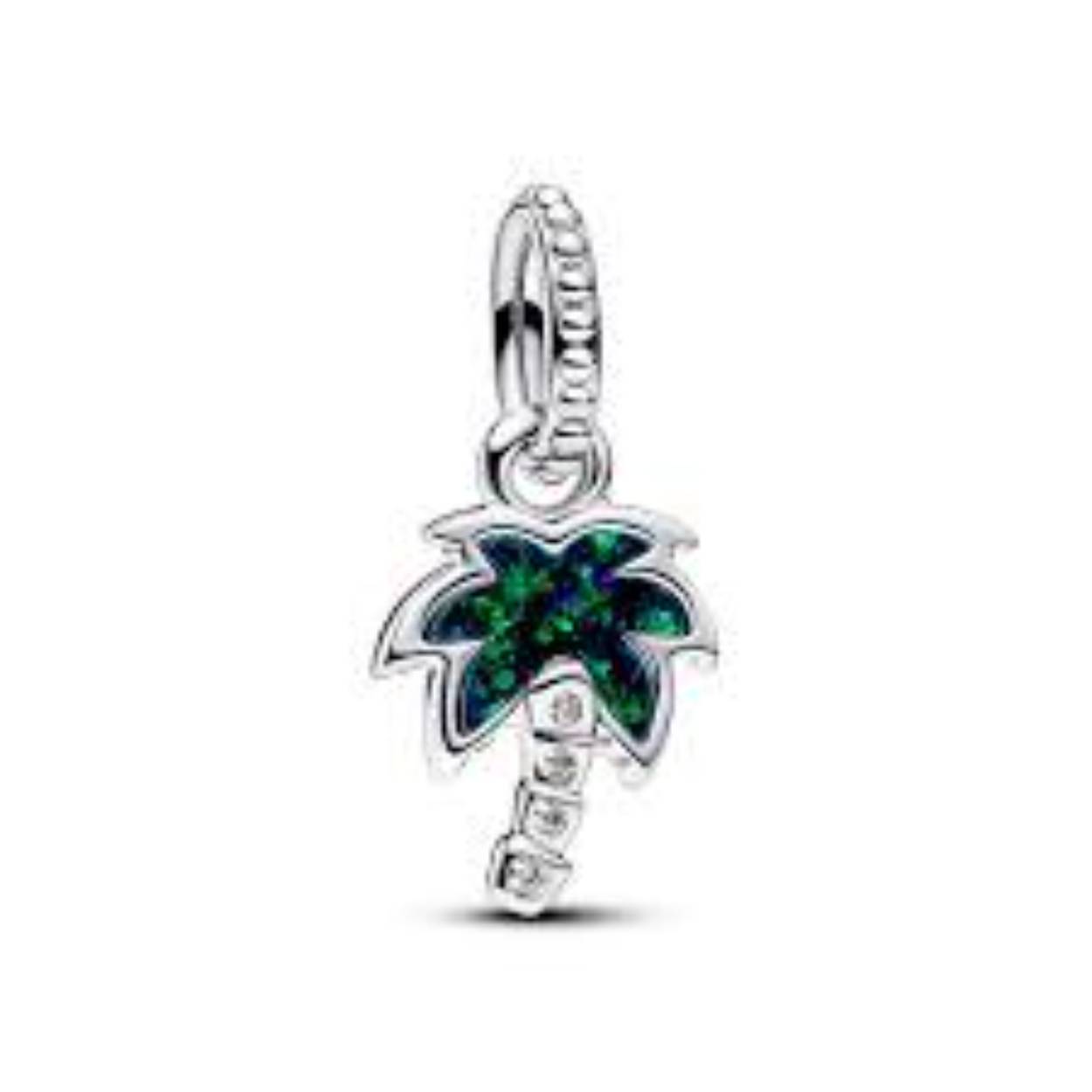Pandora - Silver Palm tree sterling silver dangle with green bleu lab created opal and clear cubic zirkonia - 793352C01