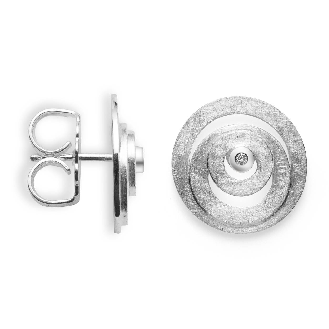 Zilveren oorstekers ijs mat met diamant