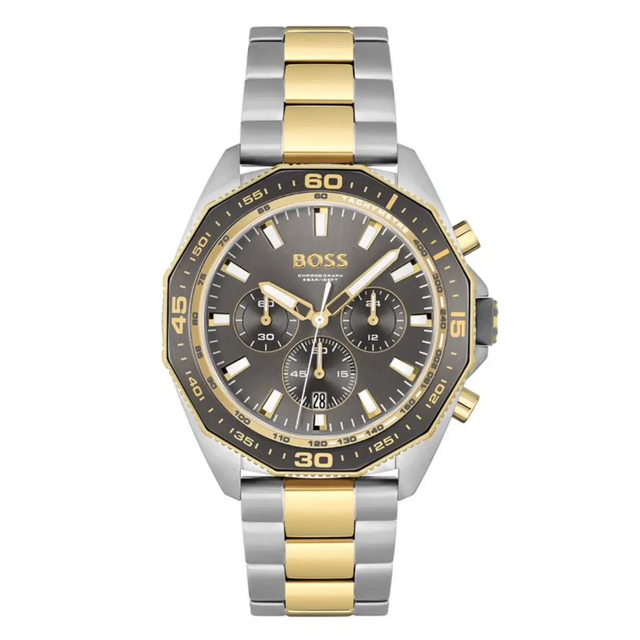 Hugo Boss two tone ENERGY 44mm.Het uuwerk is een quartz uurwerk. De waterdichtheid is tot 5atm.