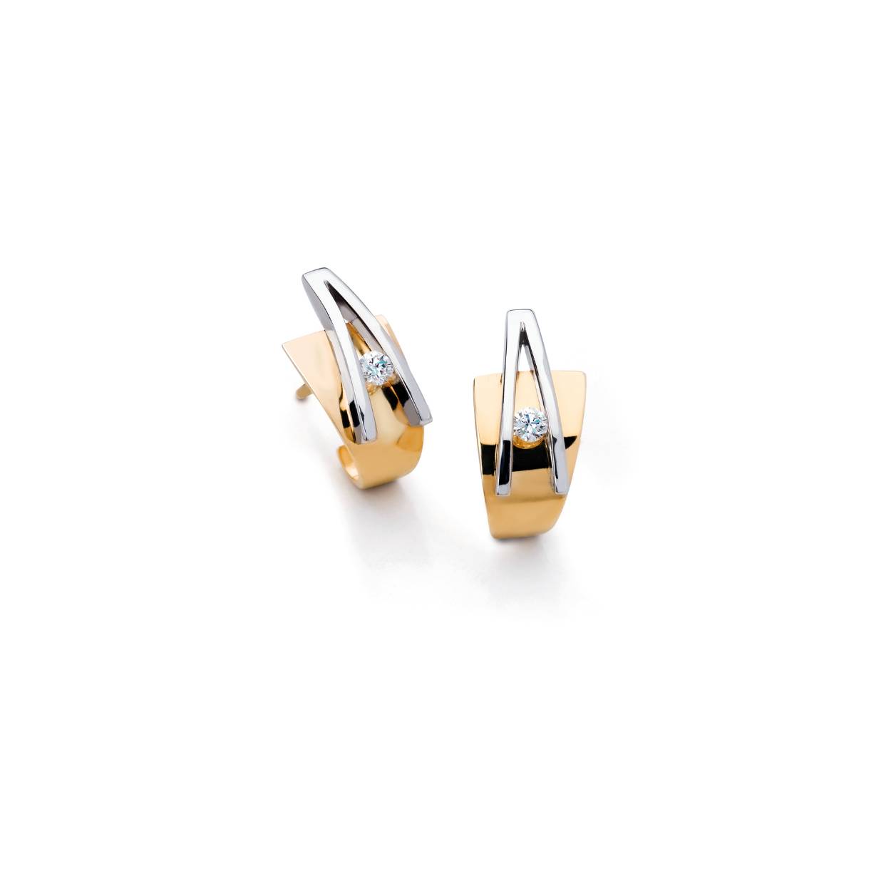 R&C oorknopen geel/wit gouden met 0.16crt diamant (2x0.08crt)