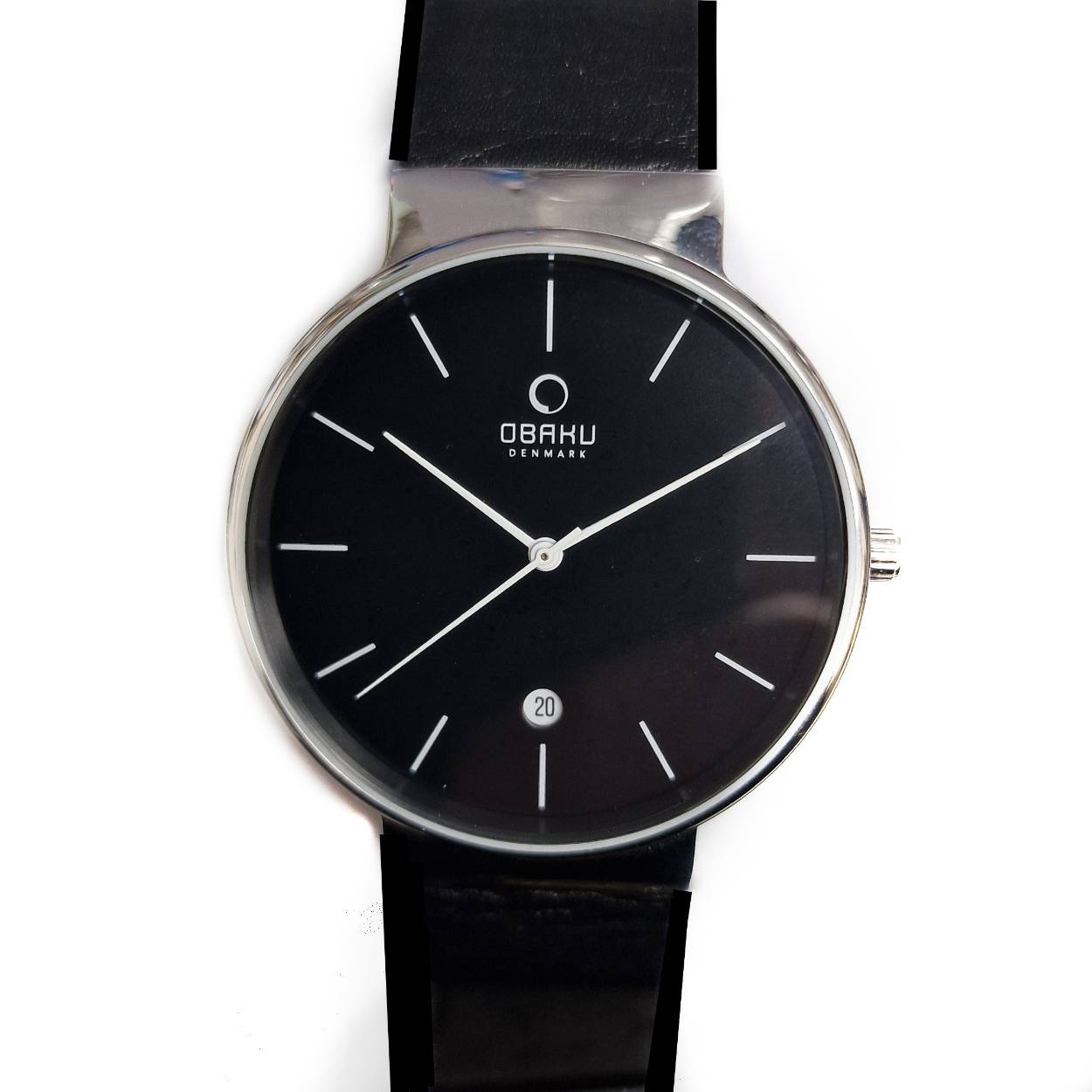 V153GCBRB Obaku zwartwit horloge met datum 