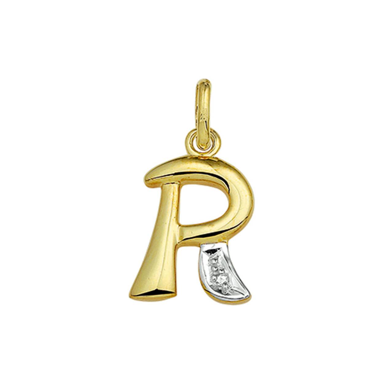 14k geelgouden letter R hanger met een diamantje van 0,005ct