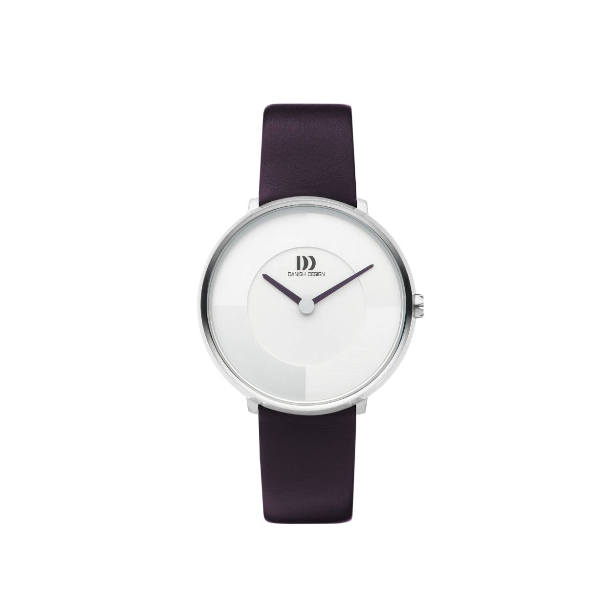 Dit is een prachtig horloge van het merk Danish Design. De kast is gemaakt van edelstaal. Dit is een quartz horloge met een donkerpaarse lederen band.