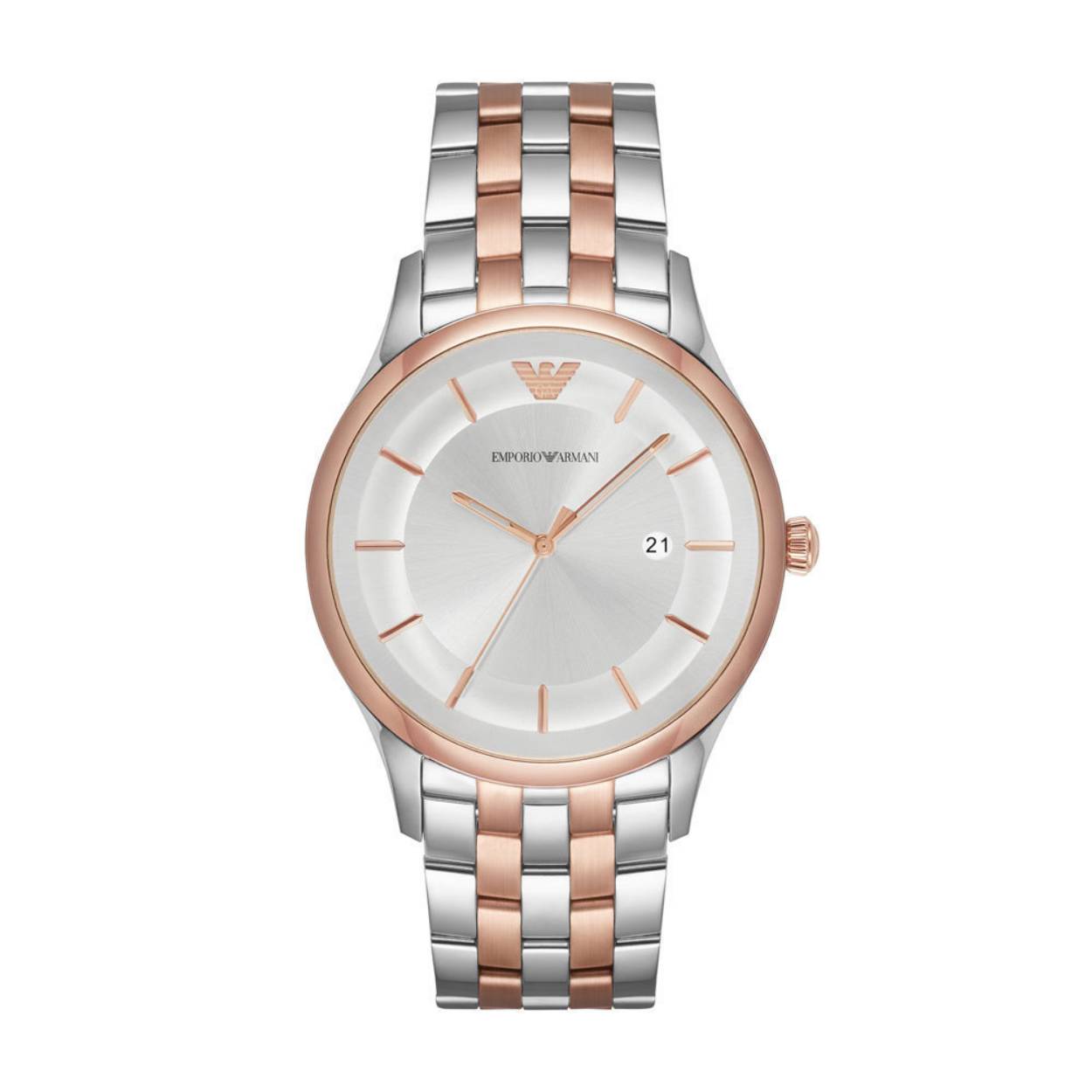 Dit Emporio Armani Lambda AR11044 horloge heeft een exclusieve look. Het horloge heeft een prachtige tweekleurige kast van (edel)staal. De elegante kast gecombineerd perfect met de tweekleurige (edel)stalen band zorgt voor de bijzondere uitstraling. De kleur van de band is zilver. De diameter van de kast is 43 mm. Het model heeft een bandbreedte van 22 mm . De waterdichtheid van dit prachtige horloge is 5 Atm.