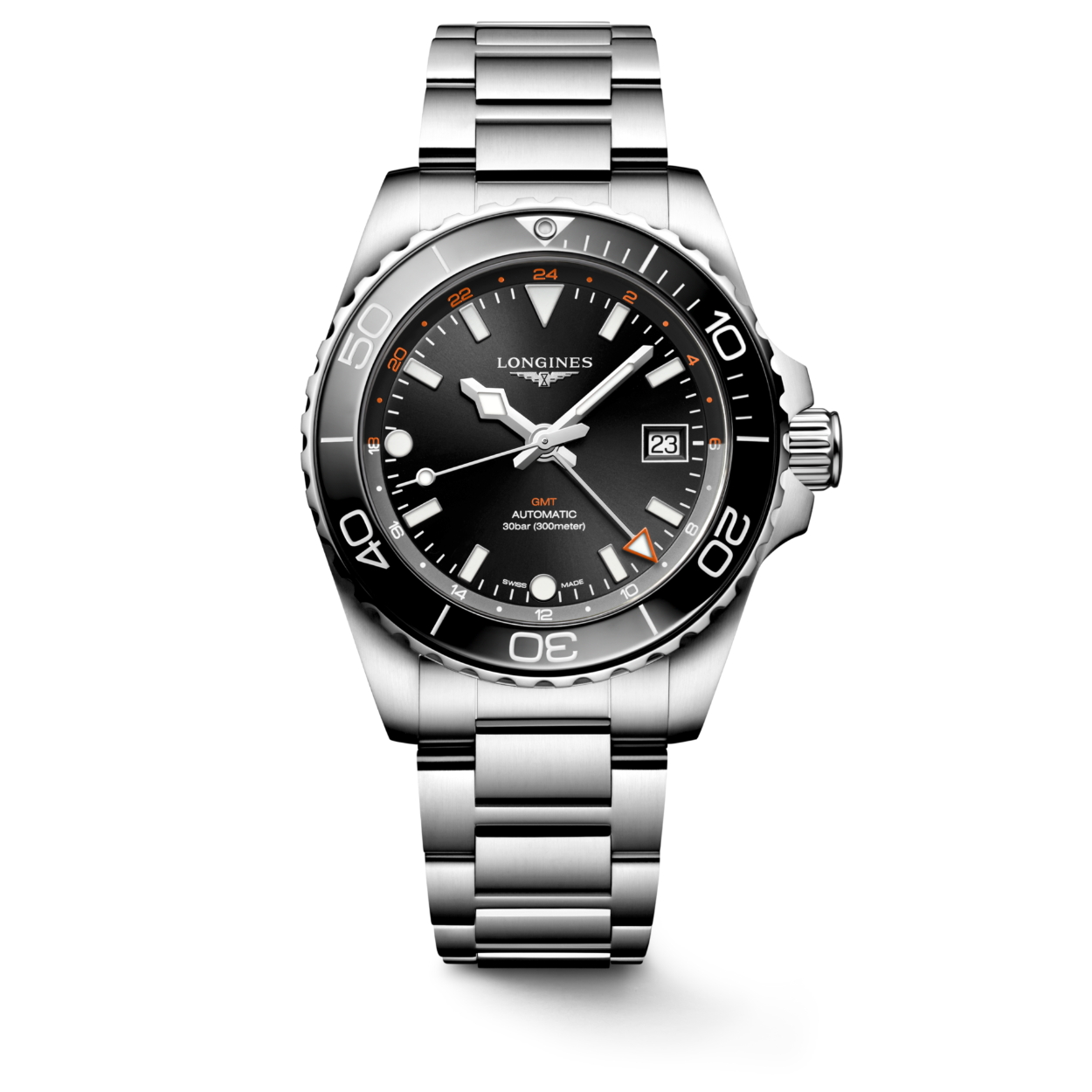 Longines HydroConquest GMT heeft een edelstalen kast met een diameter van 41 mm. Dit model is voorzien van een nieuwe uni directionele gekerfde lunette van blauw keramiek met een lichtgevende capsule. Het horloge herbergt een Zwitsers automatisch uurwerk en levert een gangreserve van een indrukwekkende 72 uur. De kast is tot 300 meter waterdicht.
