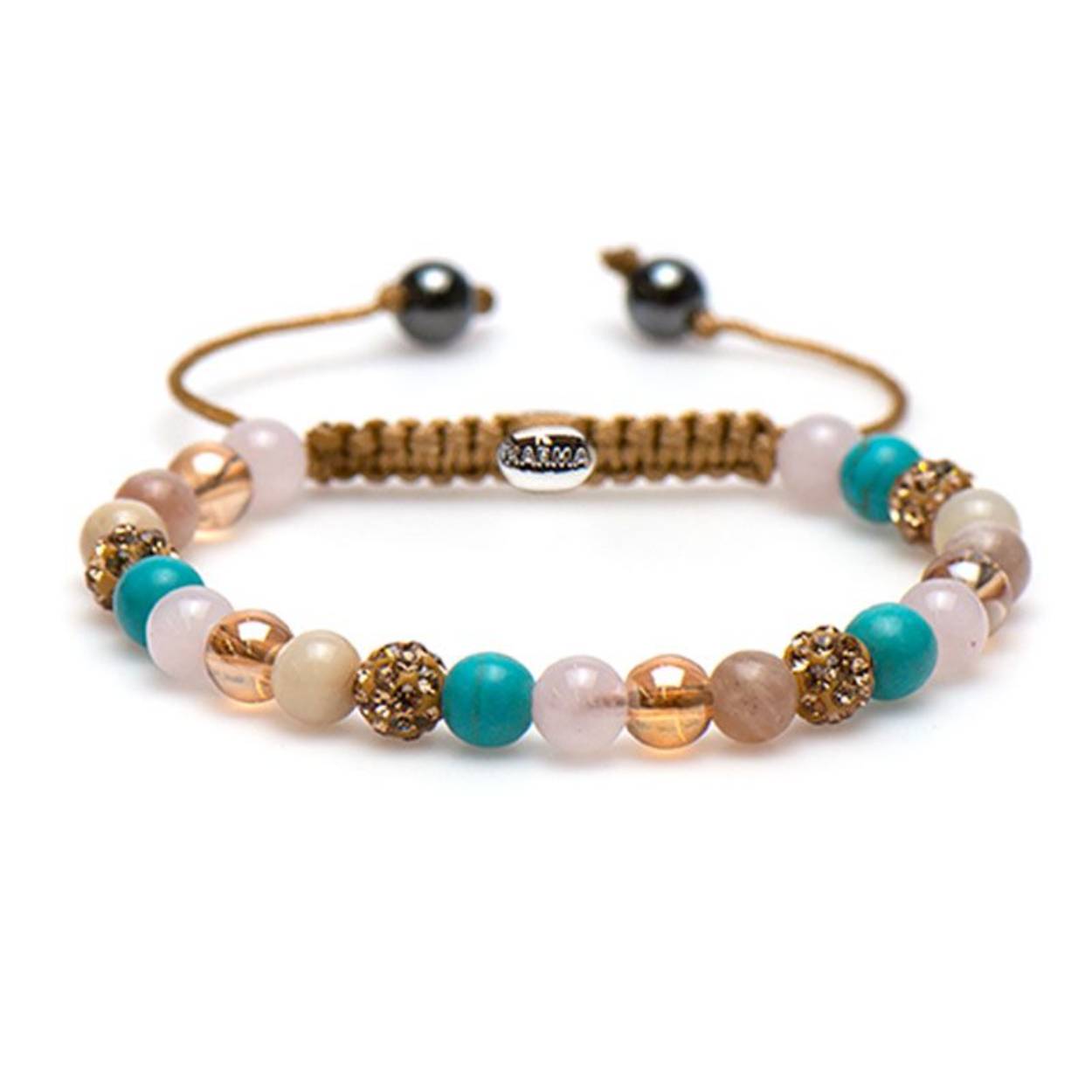 De Karma armband spiral golden goals is handgeknoopt en heeft mooie natuurstenen bedels 