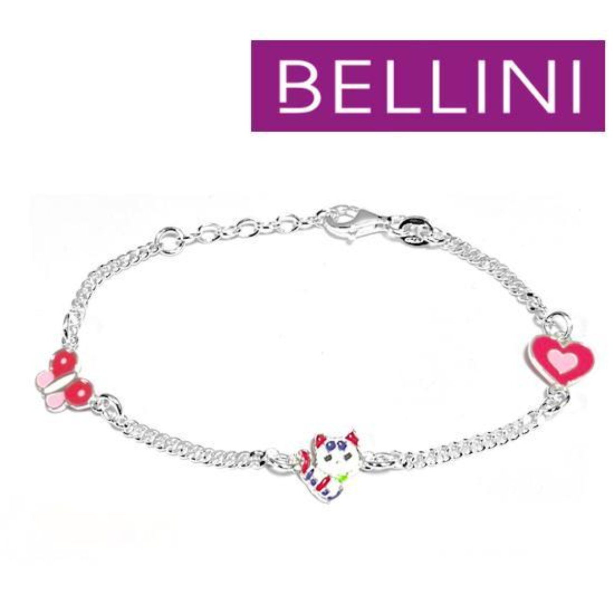 zilveren meisjes armband hart/poesje/vlinder