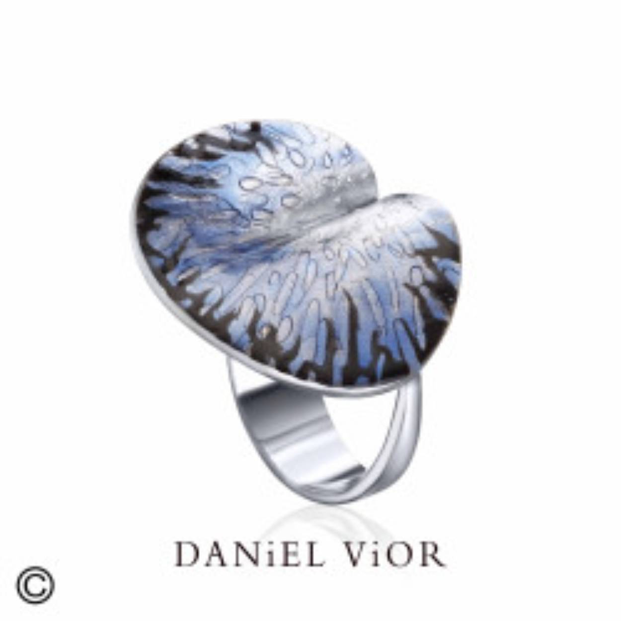 Ring PESSIC van Daniel Vior van gerhodineerd zilver met zwart/blauw emaille
