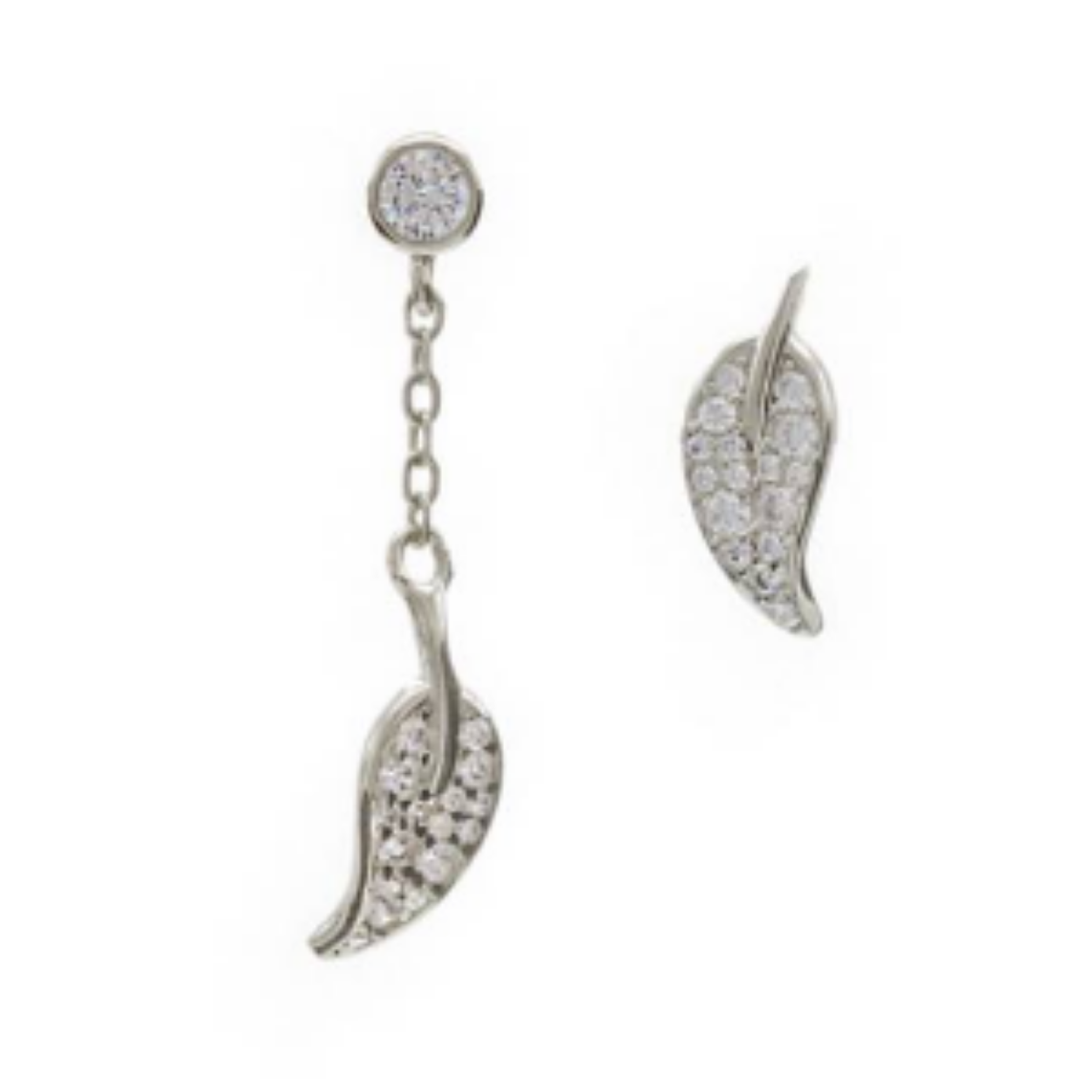 VERGULDE ZILVEREN OORBEL MET BLAD CHARM EN ZIRCONIA