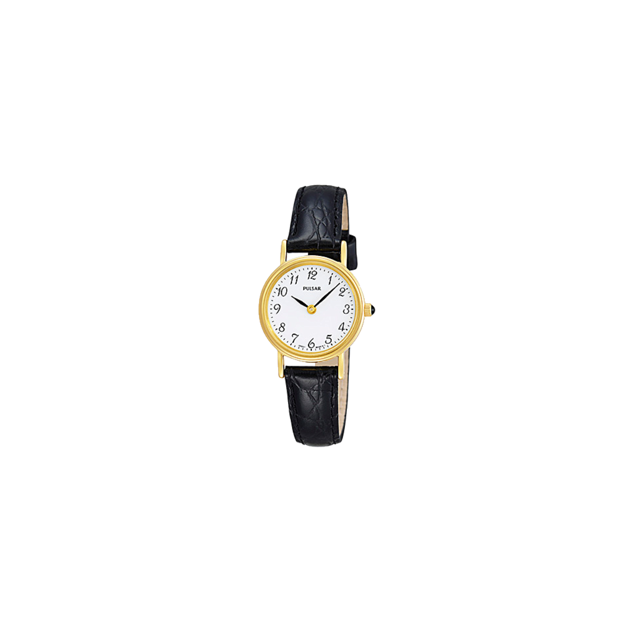 Dit Pulsar dameshorloge PTA514X1 is voorzien van een quartz uurwerk . De horlogekast is gemaakt van goud gecoate RVS en is uitgerust met een zwart leren band. De kast heeft een diameter van 24 mm en is afgewerkt met mineraalglas. De witte wijzerplaat is voorzien van zwartkleurige tijdsaanduiding. Dit klassieke Pulsar horloge is tot 30 meter waterdicht.