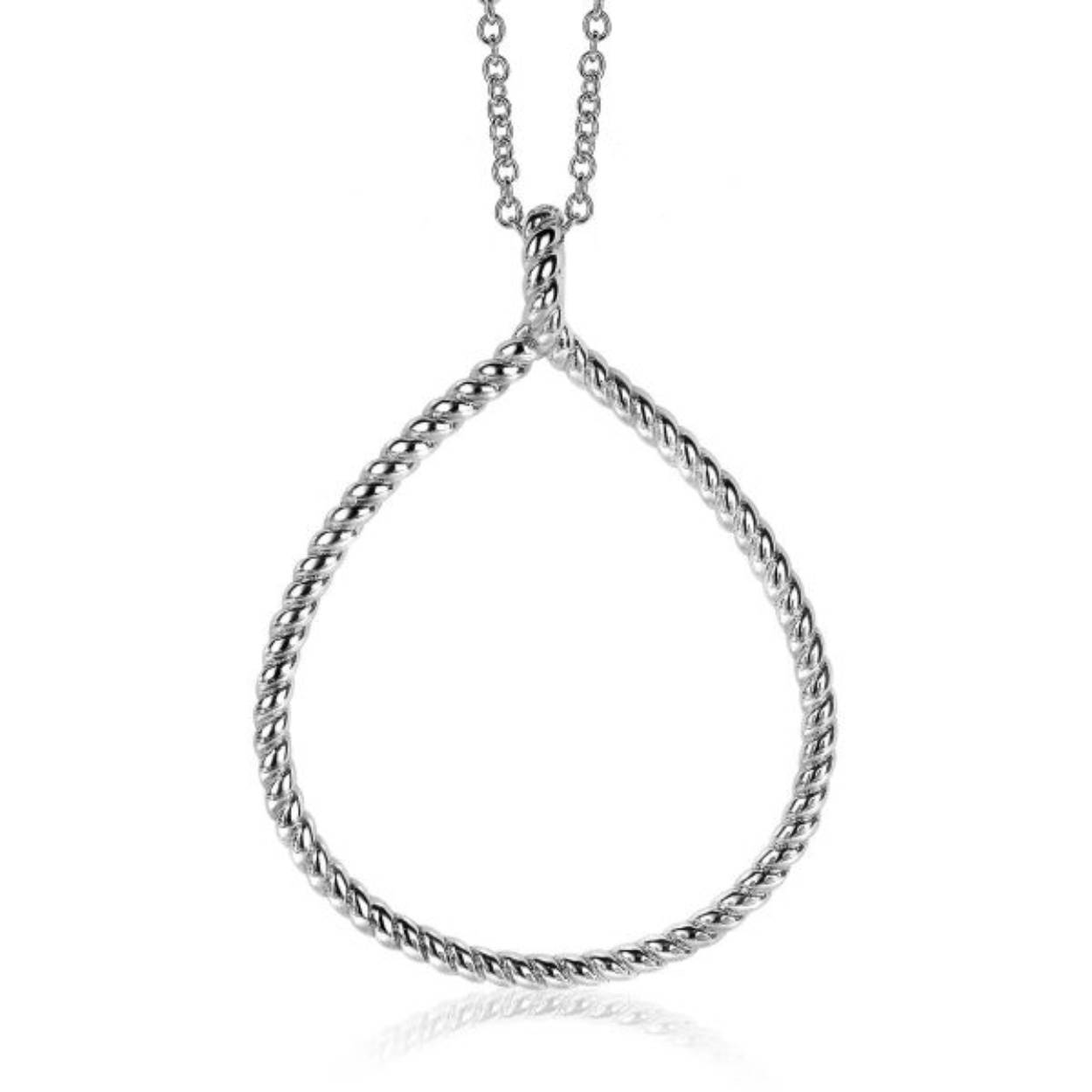 ZINZI zilveren hanger met een grote open druppelvorm (40mm). De druppelvorm heeft een mooi gedraaid effect. Vervaardigd van eerste gehalte zilver (925) en voorzien van een extra rodiumlaag voor een langdurige glans. De hanger is exclusief ketting geprijsd.