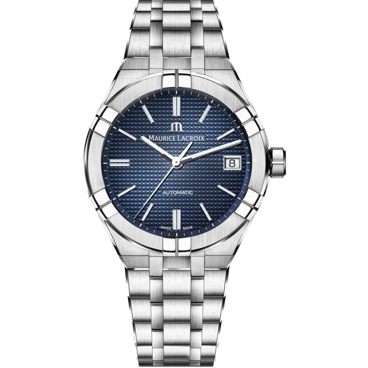 Dit horloge is van het merk Maurice Lacroix. Het is een analoog horloge met een band gemaakt van edelstaal.De diameter van de kast is39 mm.
De verdere specificaties van het horloge zijn als volgt:
Glassoort: saffier
Kastmateriaal: edelstaal
Techniek: automatisch
Kastkleur: zilver
Kastvorm: rond
Wijzerplaatkleur: blauw
Bandkleur: zilver
