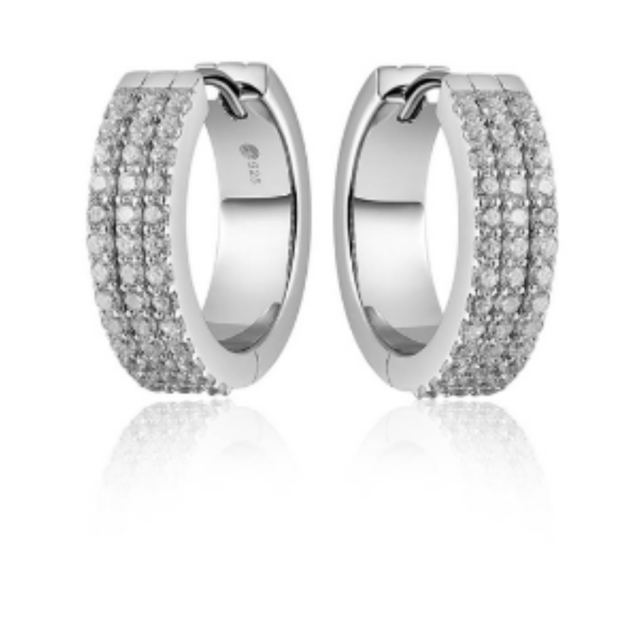 Zilveren klapoorringen met 3-rijen zirkonia 22mm