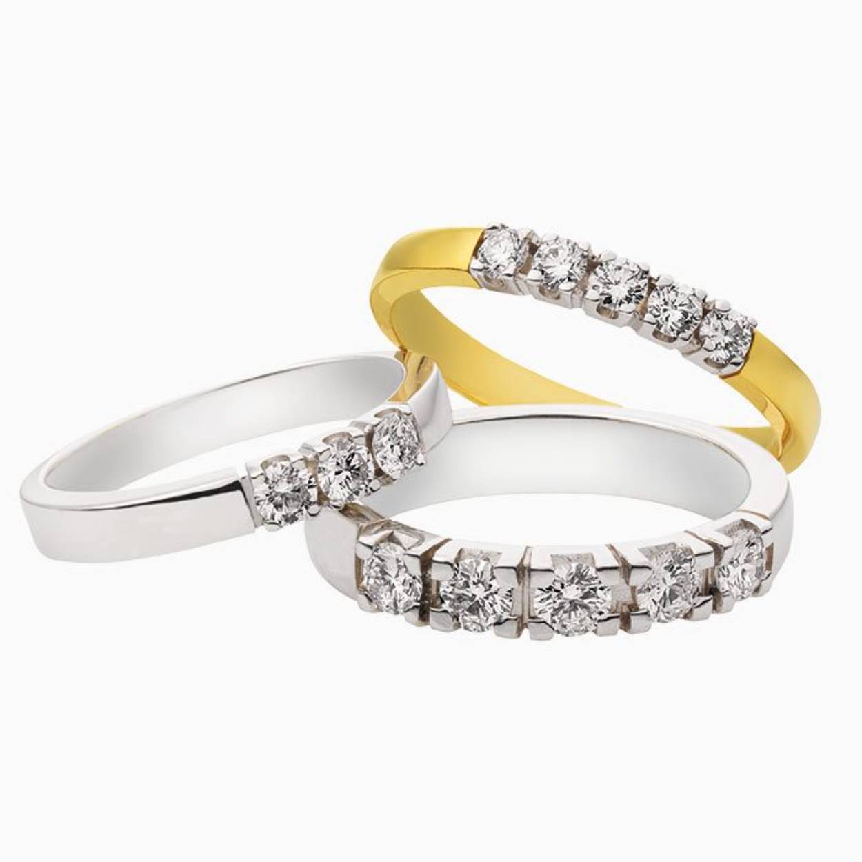14kt. Eclat bicolor gouden alliance ring, 3x 0,03ct VS/SI