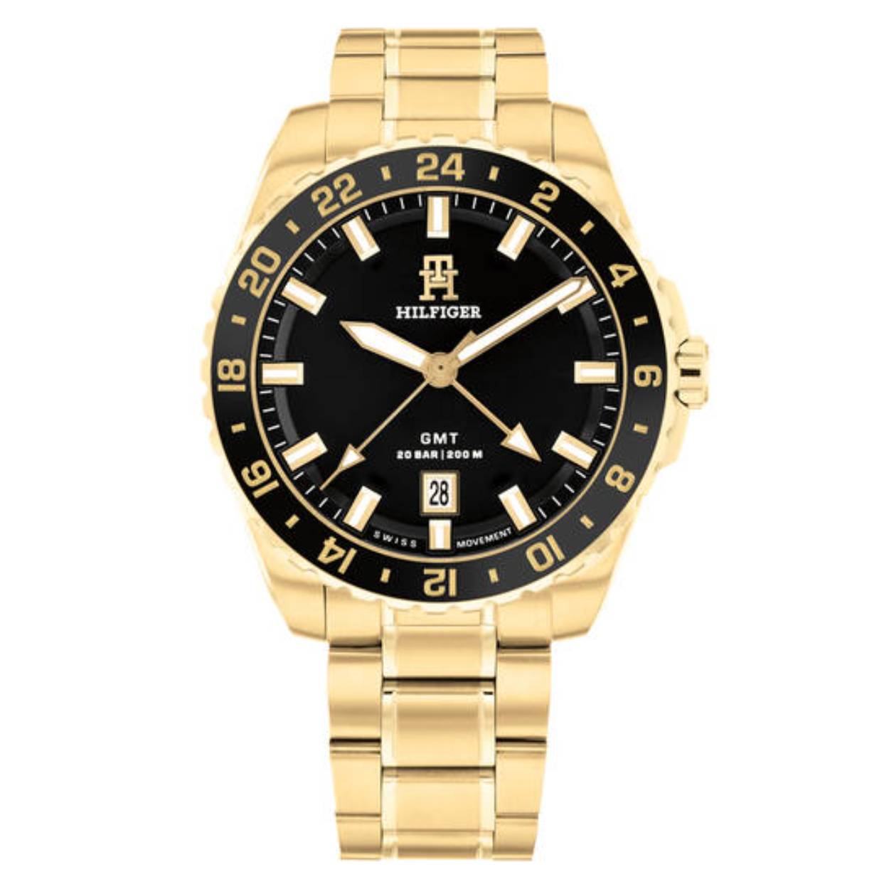 Dit horloge uit de TH85 serie is een Swiss GMT automatic horloge. Het horloge heeft een diameter van 42 mm. De band van het horloge is een schakelband. De waterdichtheid is 20ATM. Het horloge is goudkleurig met een zwarte achter wijzerplaat. 
