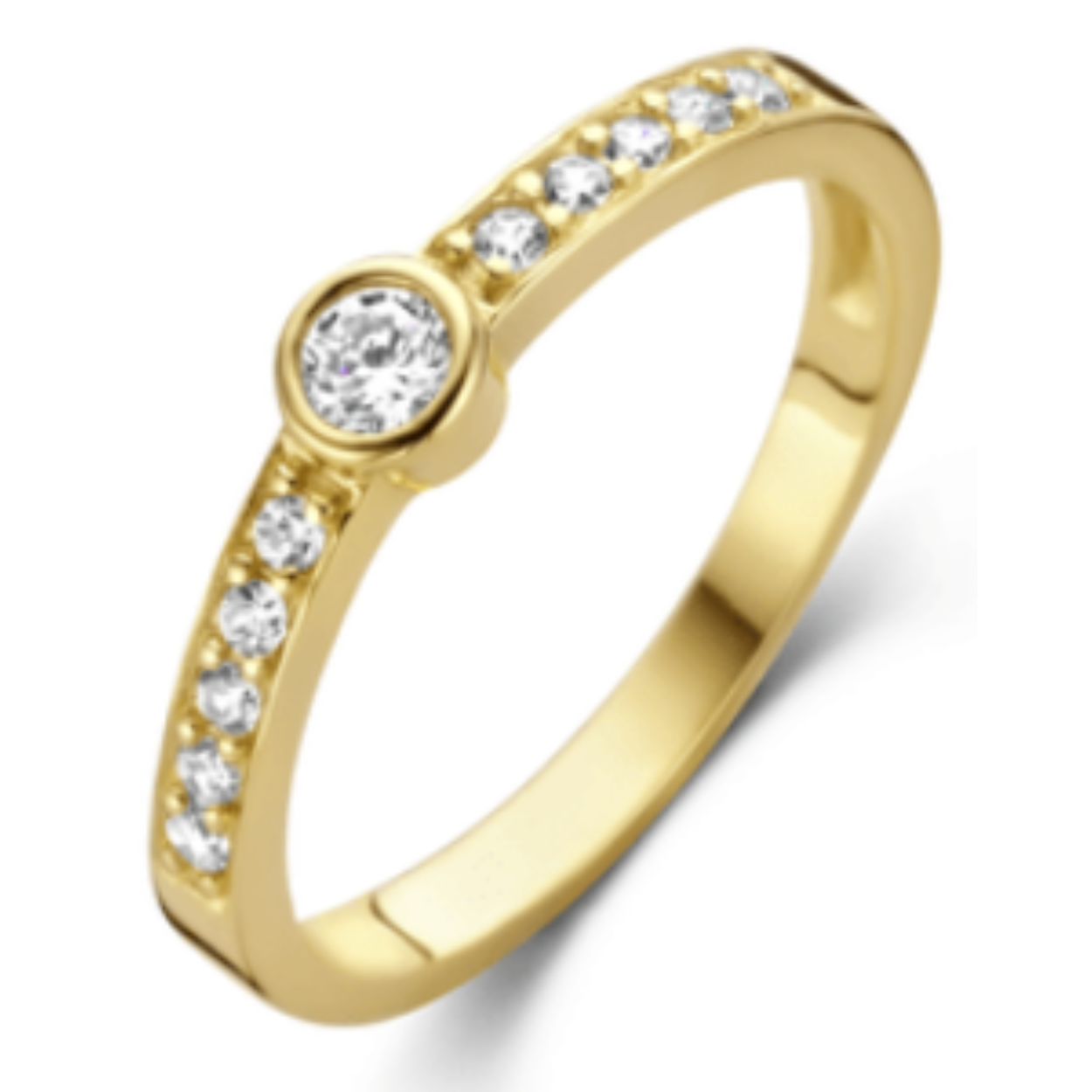 gouden ring, rondje cz+ pave cz maat16