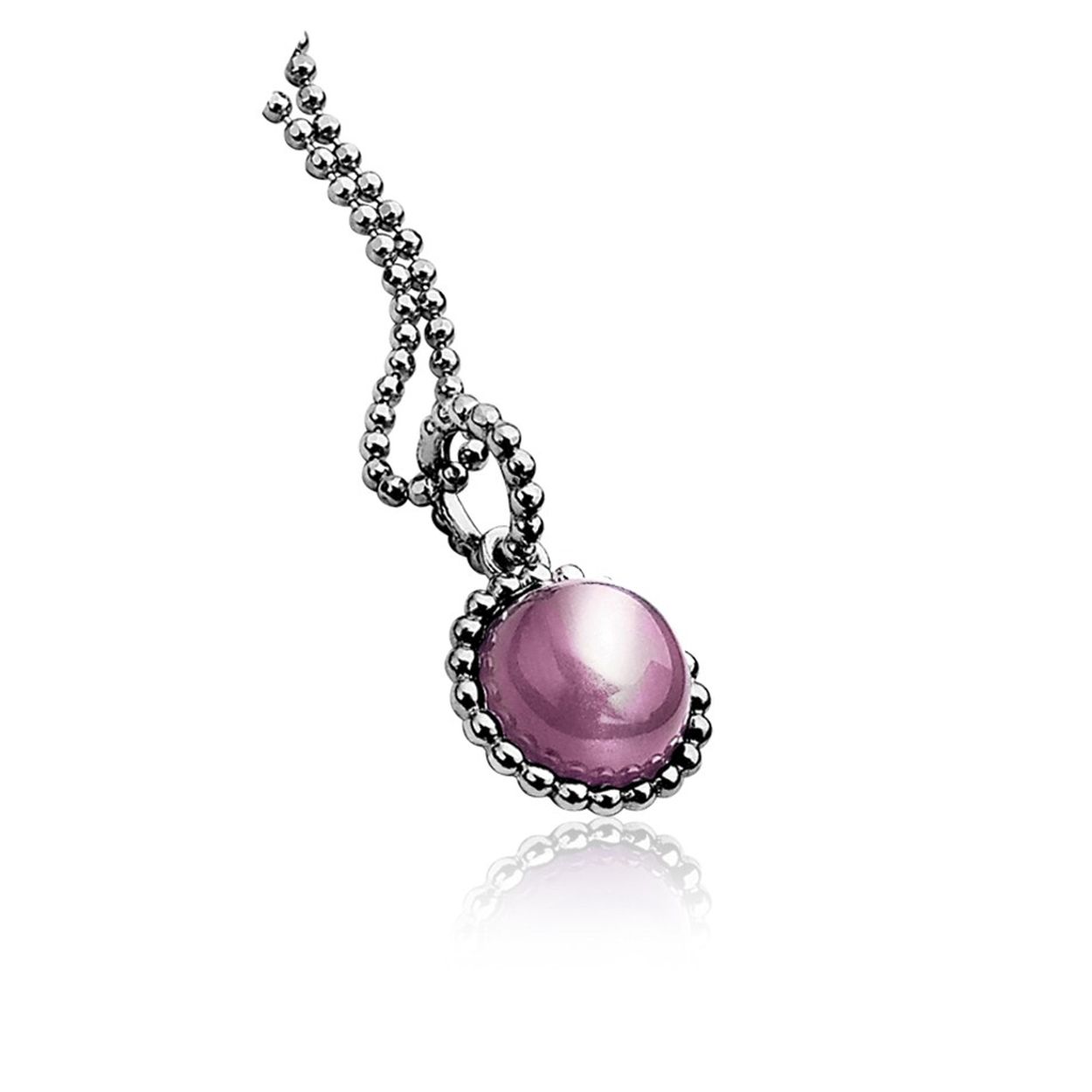 ZINZI zilveren hanger met paarse cateye en omlijsting van bolletjes. De hanger is vervaardigd van eerste gehalte zilver (925) en voorzien van een extra rodiumlaag voor een langdurige glans. De hanger is exclusief collier geprijsd.