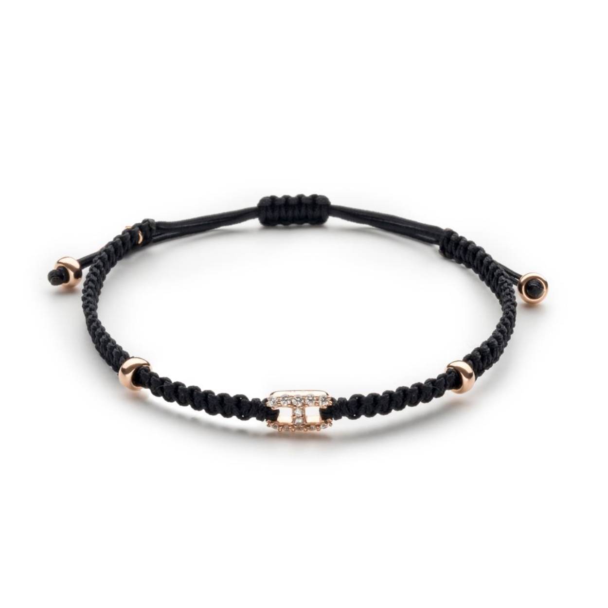 BRACELET UNISEX MACRAM&Eacute;, OR ROSE 18K ET DIAMANTS 0.15 GVS1, 
TAILLE REGLABLE 15-25 CM 