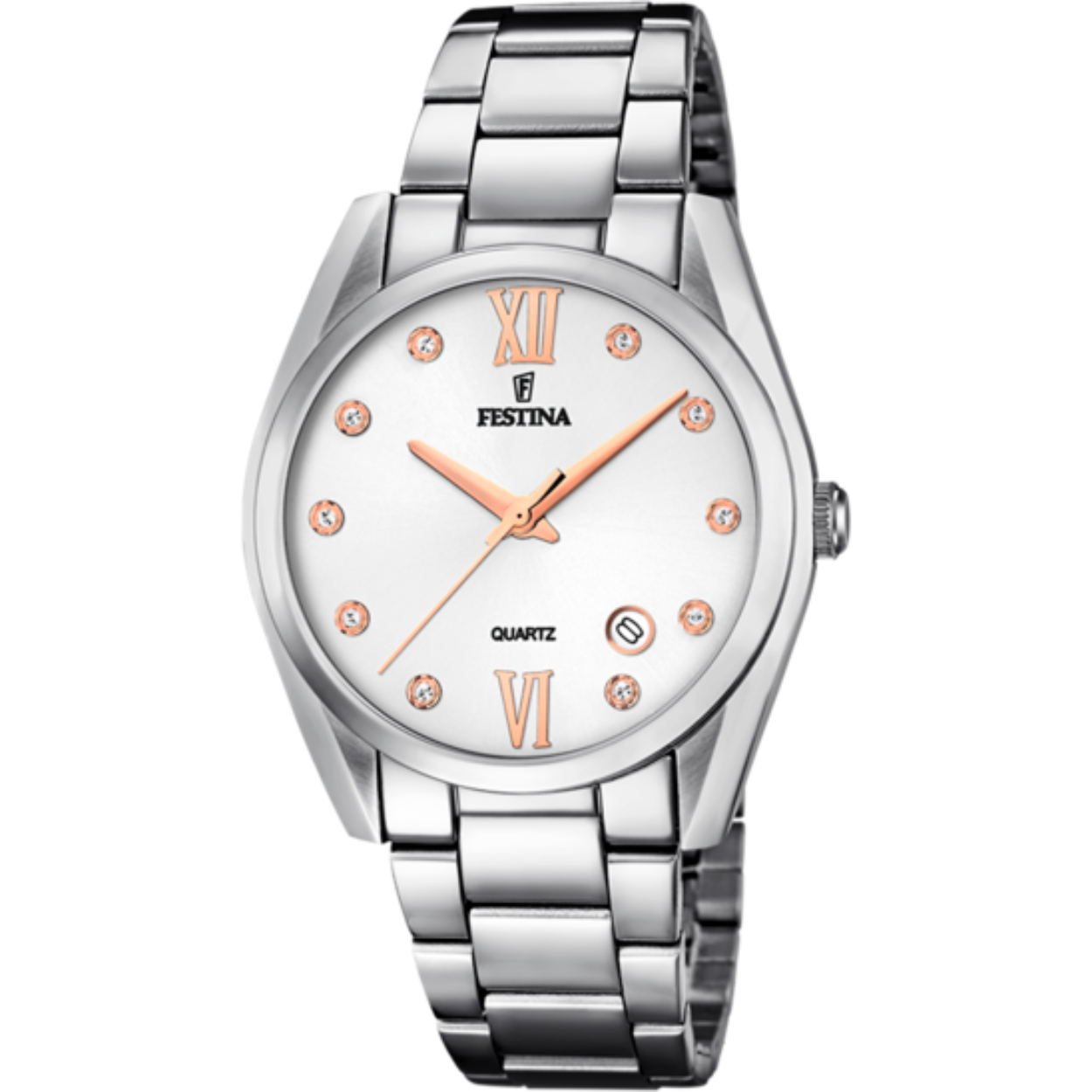 Een mooi Festina damesuurwerk afgewerkt met stalen kast, mineraalglas en zilverkleurige stalen band.