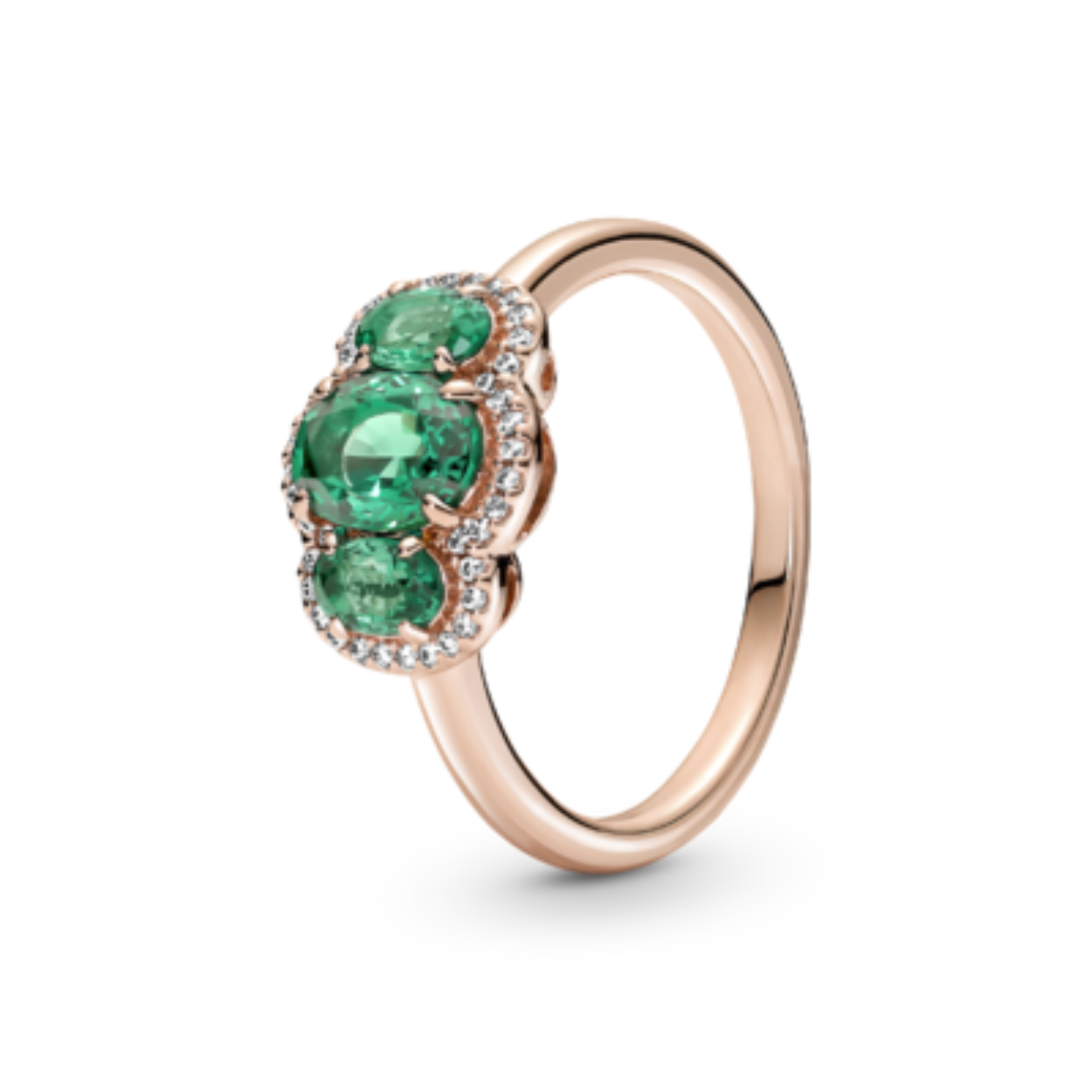 Pandora ring rosé met groene stenen