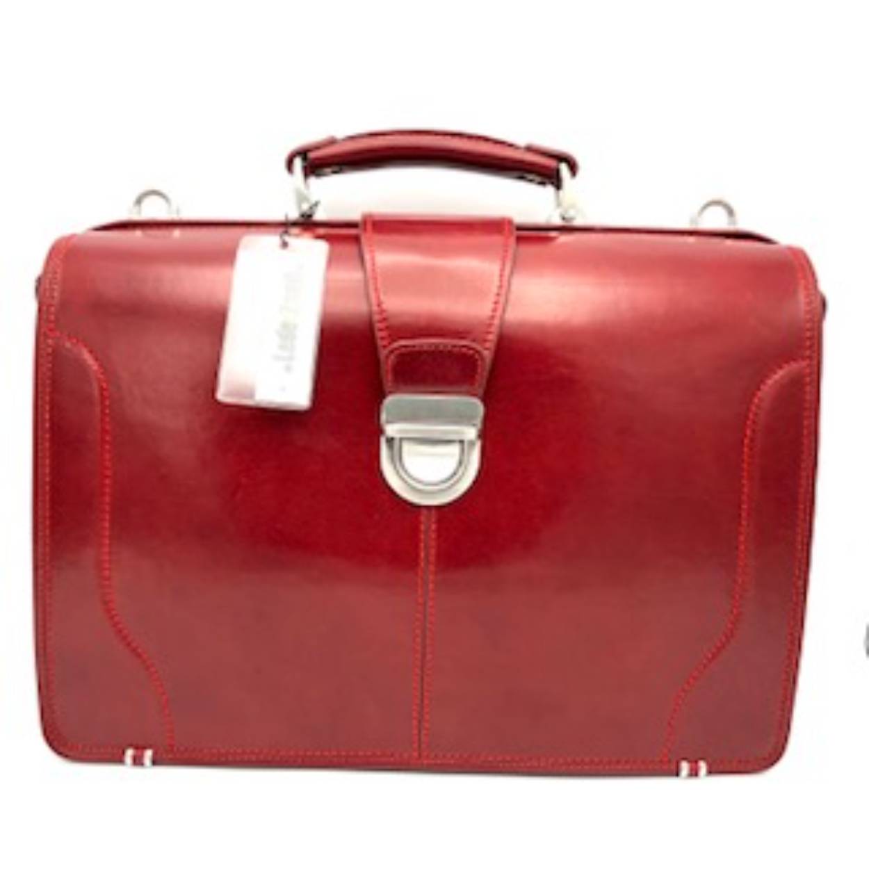 Ruime dokterstas welke met de hand is gemaakt in Italie. Als u de tas opent treft u drie ruime vakken aan. Een 15 inch laptop met diverse dossiers zijn gemakkelijk op te bergen.
De tas is in de hand mee te nemen maar natuurlijk ook met een lange draagriem.

Afmetingen:
Hoogte 30cm x breed 42cm x diep 20cm