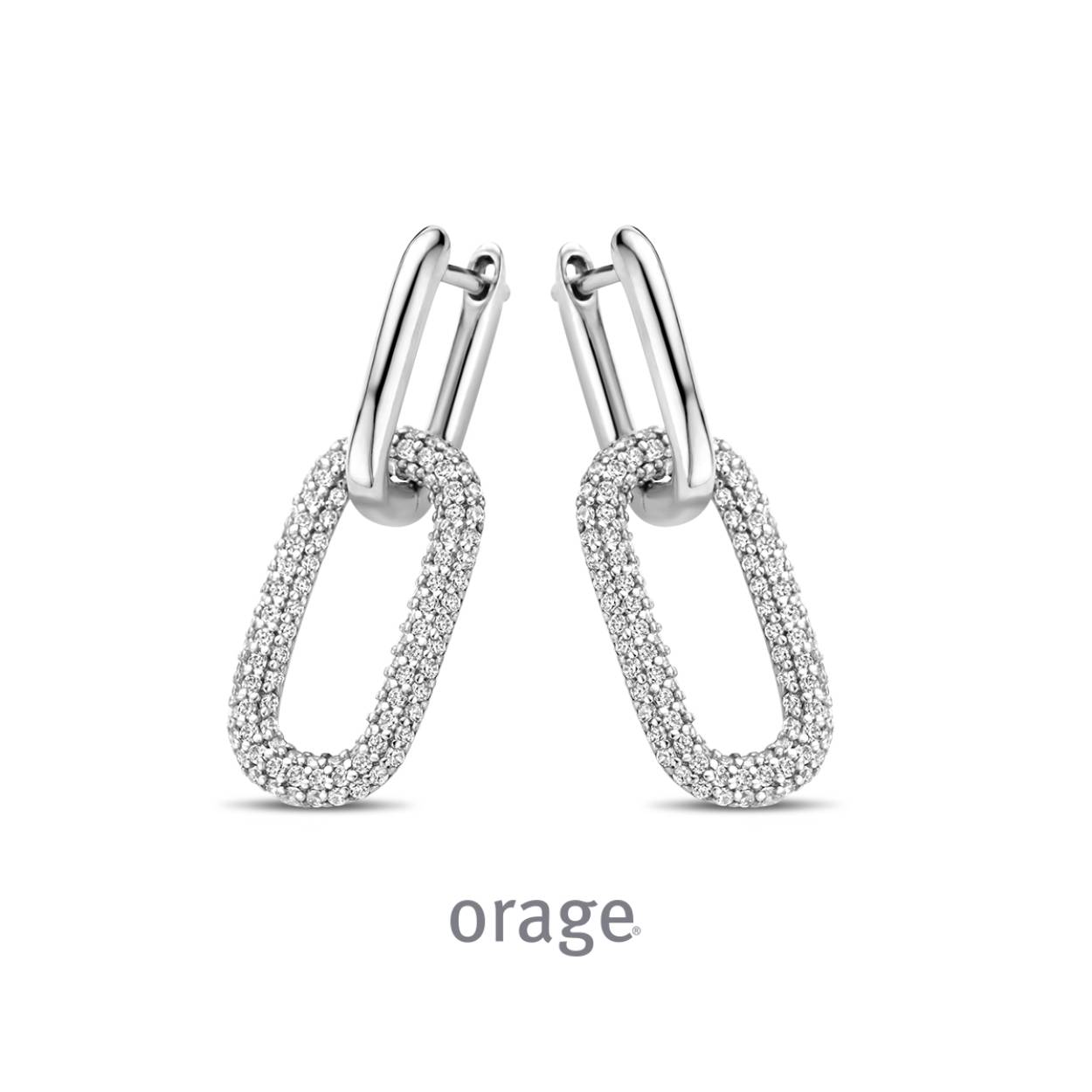 Zilveren oorhangers met zirkonia's van het merk Orage
Ook verkrijgbaar in de goudkleurige versie
