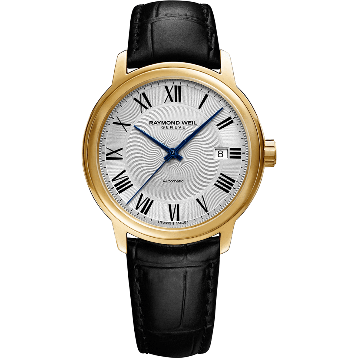 Heren Horloge met witte wijzerplaat en zwart lederen band.