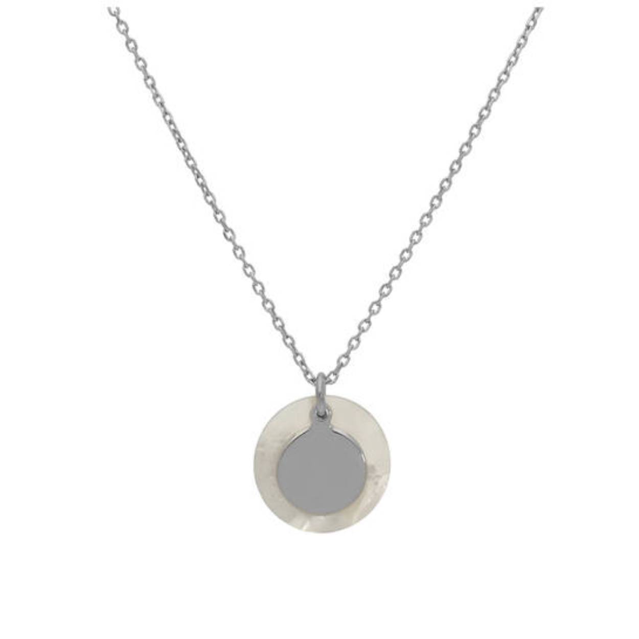 Zilver anker collier met parelmoer en zilveren schijf 42 cm