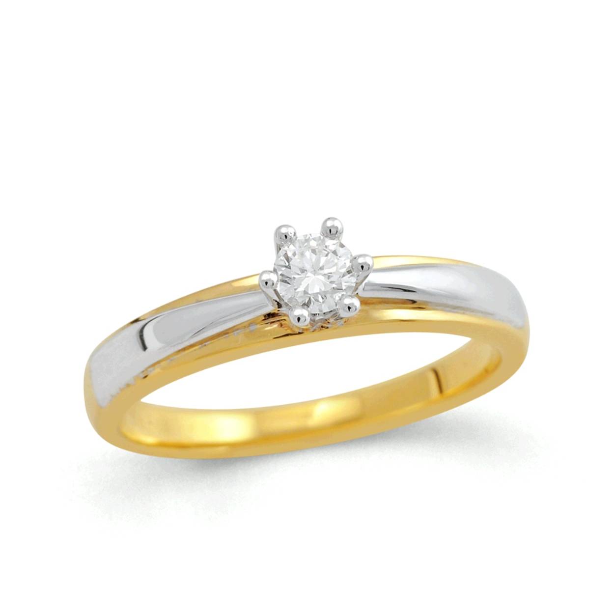 Bicolor Solitair ring 0.15crt H/VS maat 56