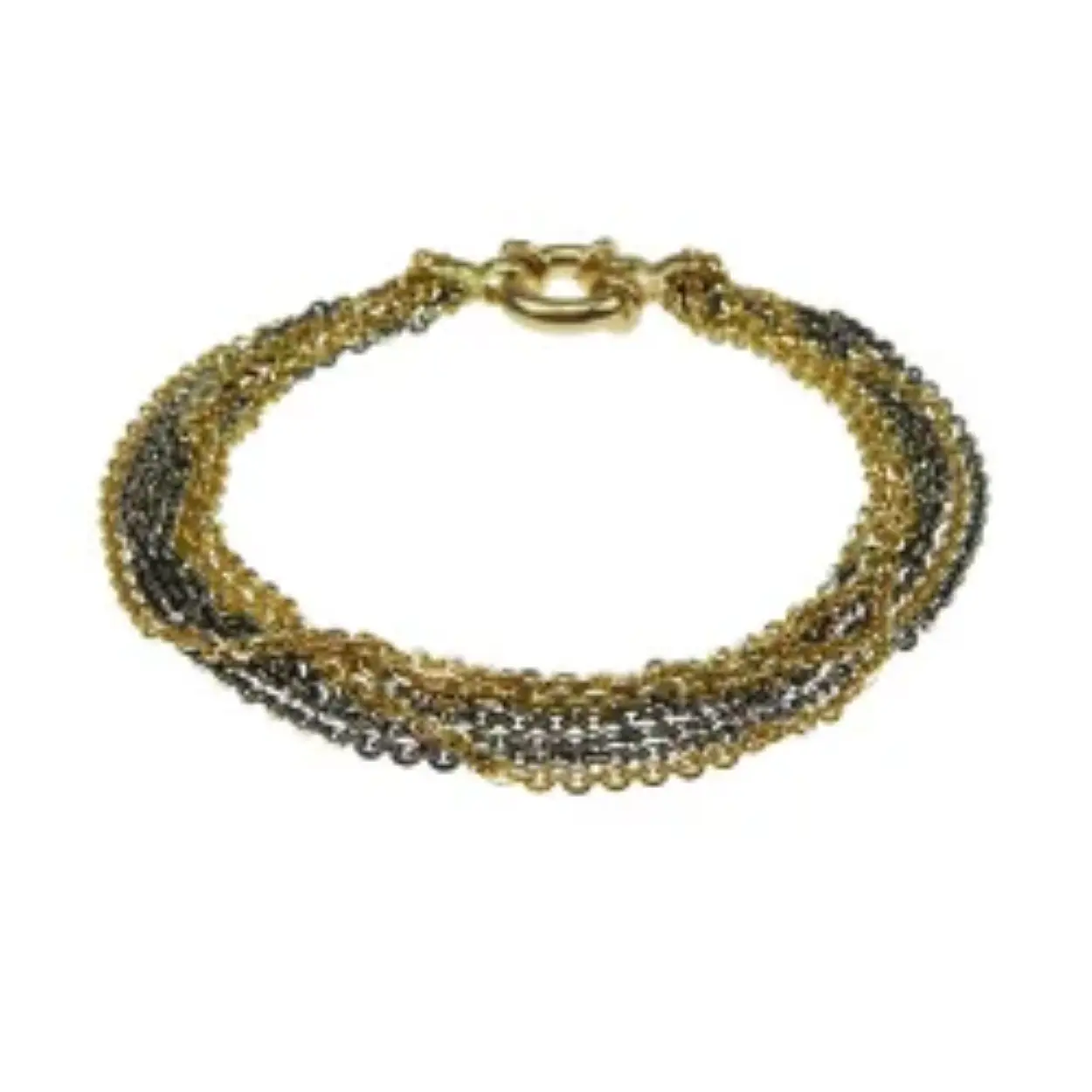 8 rijen ketting Design met mooie veerring. De kettingen zijn zwart of glanzend gernodineerd-verguld rosé verguld of een combinatie daarvan en ook geslepen met diamanten (DC), zodat ze bovendien een glanzend oppervlak hebben - Allemaal natuurlijk gemaakt van sterling zilver.
