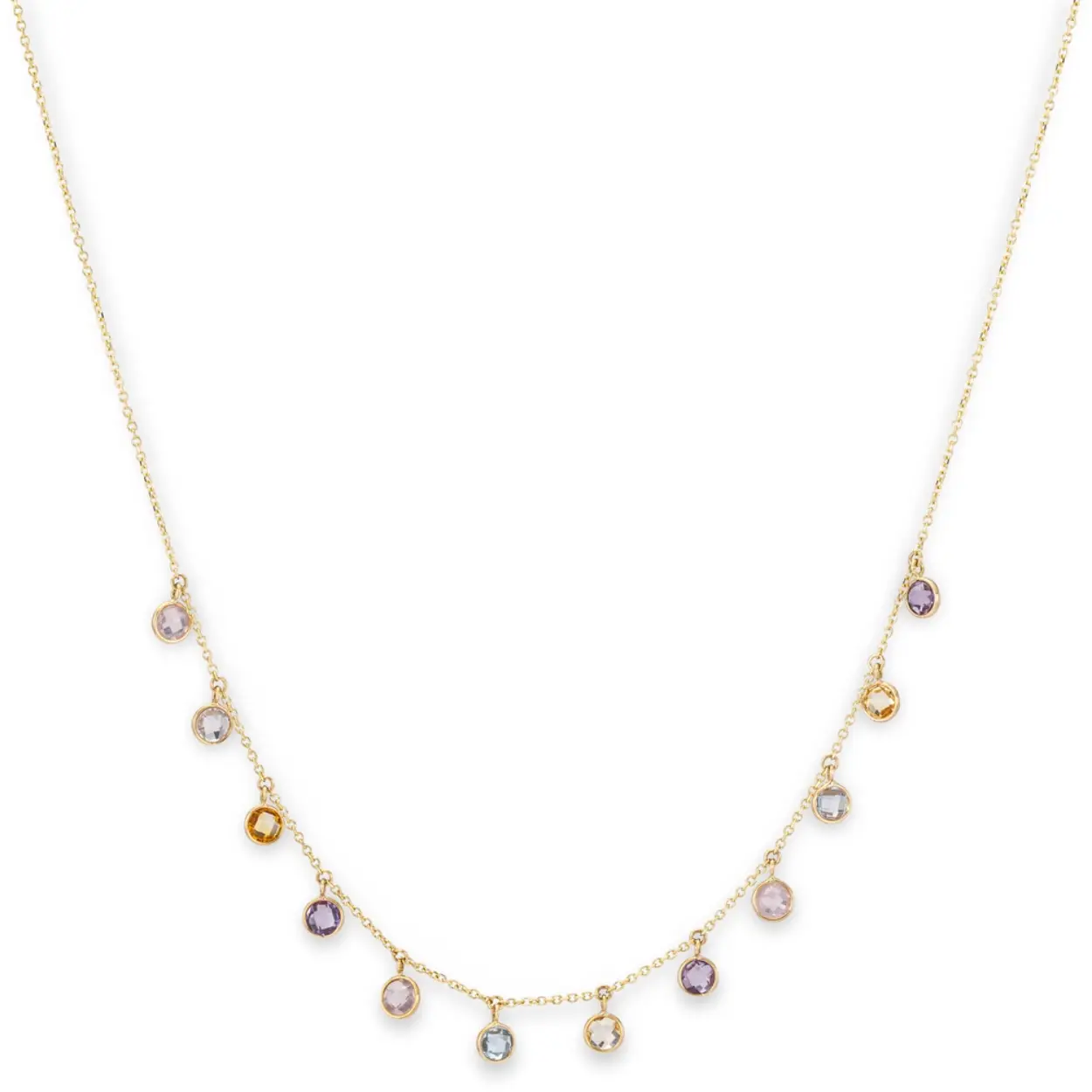 Collier Geelgoud (14Krt) Multicolor Met diverse edelsteentjes o.a.  citrien, amethist,bl topaas en roze kwarts