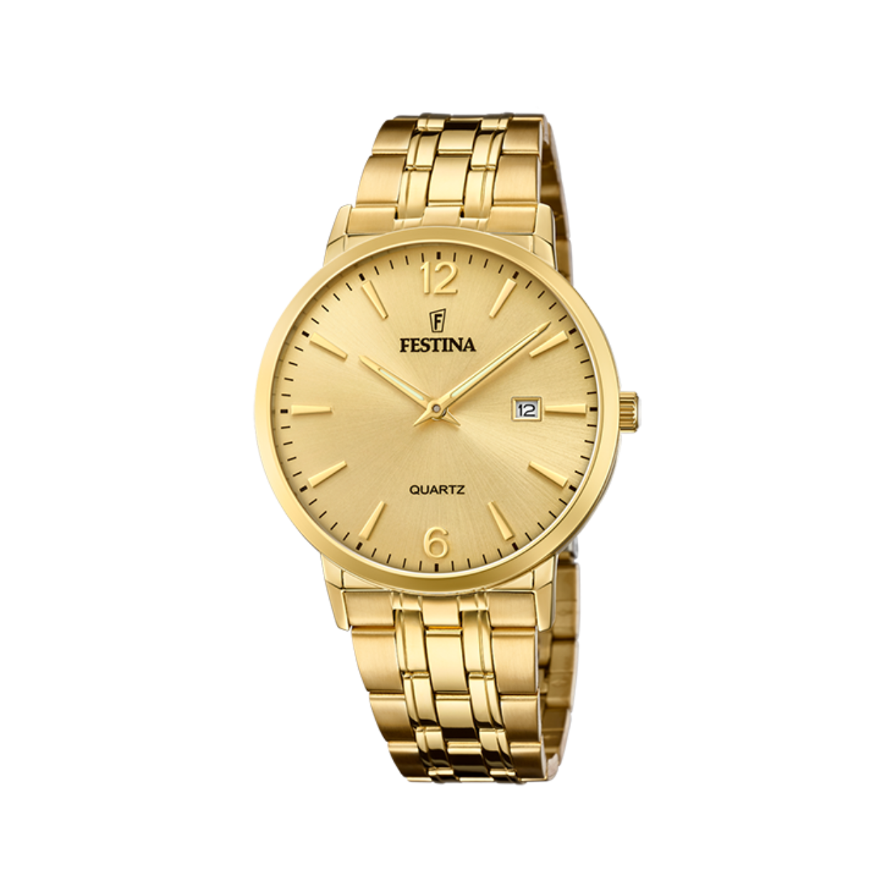 Herenuurwerk van Festina uit de 'Classics' collectie
Goudkleurige kast en band in edelstaal
Goudkleurige wijzerplaat met datumaaduiding
Waterdichtheid: 5 ATM