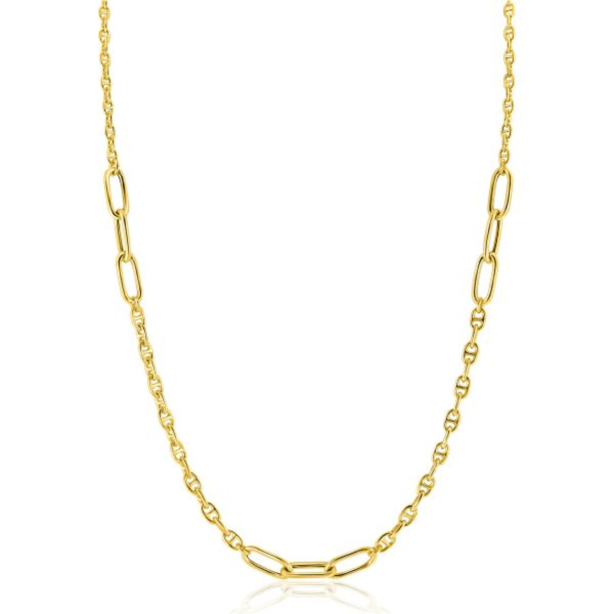 ZINZI gold plated zilveren marine schakel ketting, gecombineerd met grotere ovale schakels 42-45cm ZIC2413G