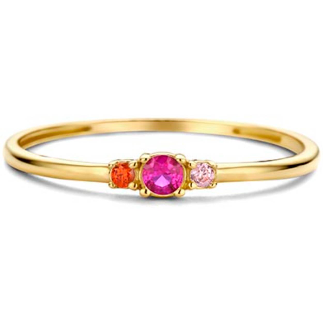 Swing Jewels gouden ring met roze en fuchsia roze zirkonia's.