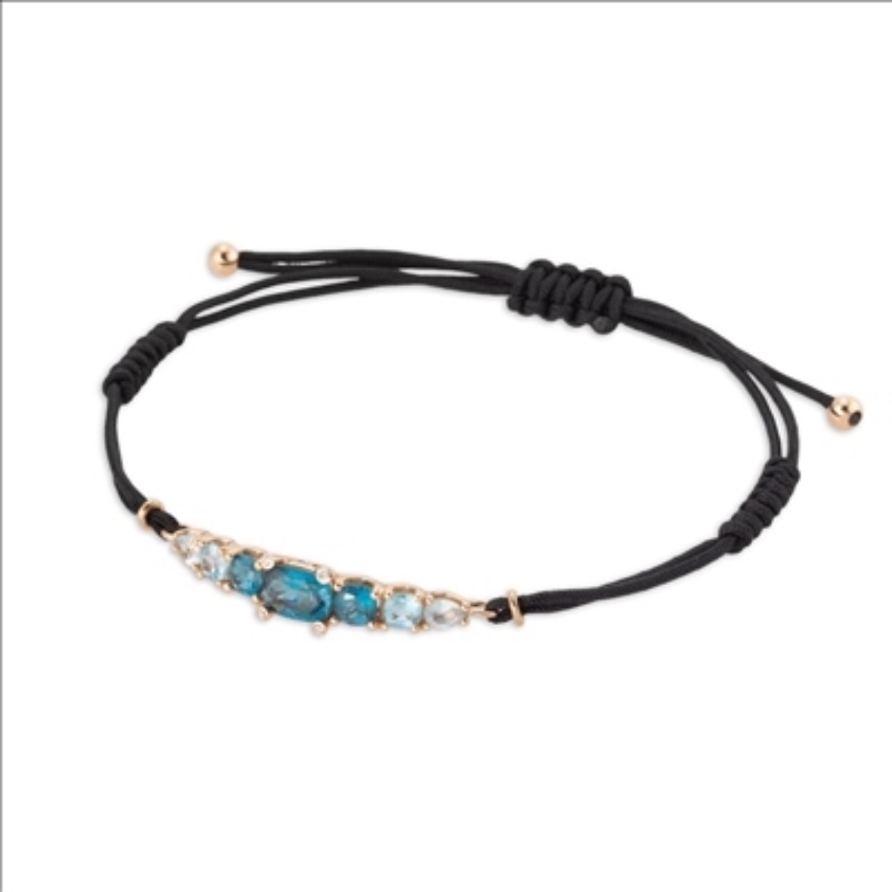 Ponte Vecchio zwart satijnen armband met 18k rosegoud en blauwe topaas CB1761SPR-CP