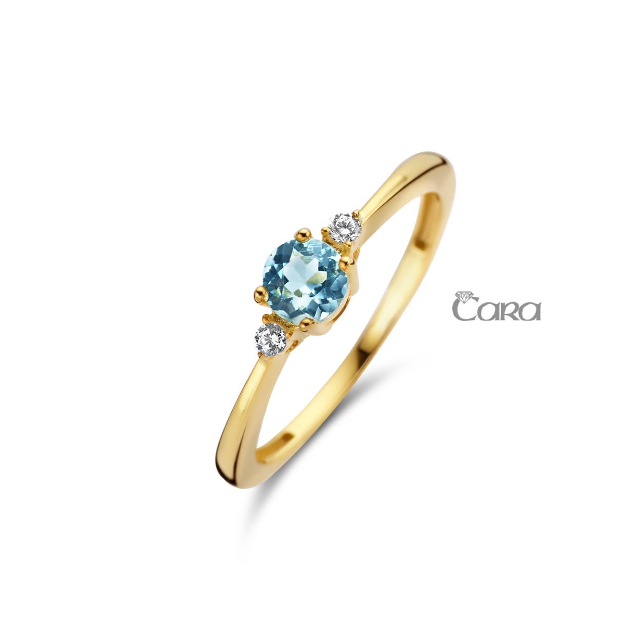 Ring in 18kt goud met Zirkonium en Blauwe Topaas