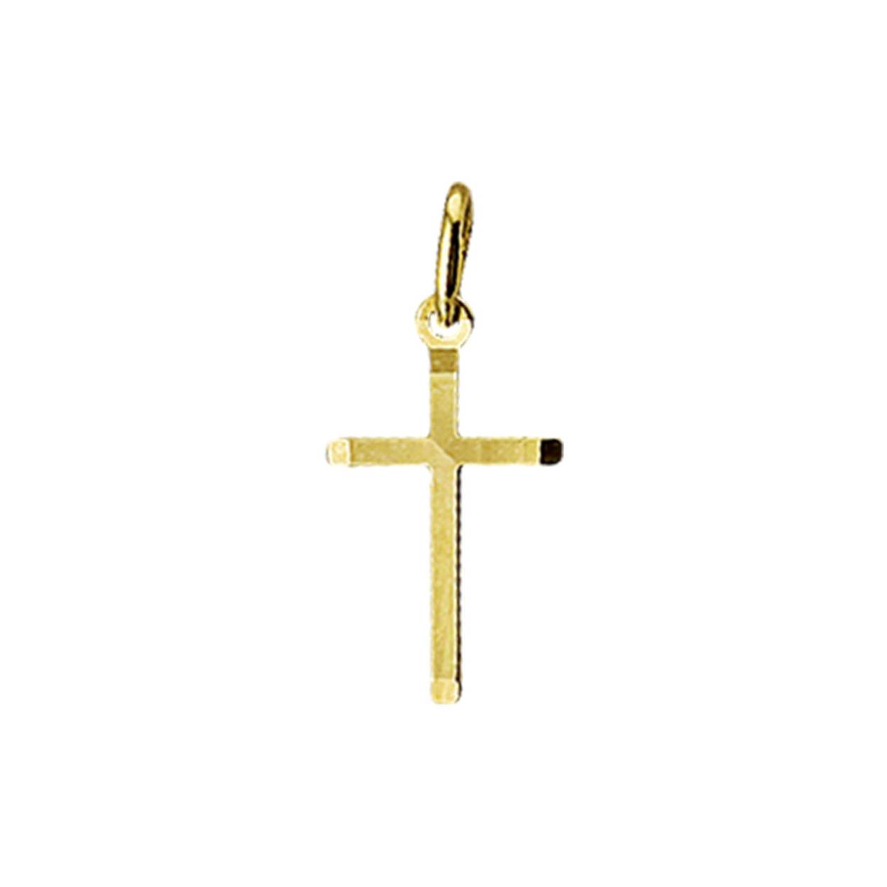 14k gouden hanger in vorm van een kruis. De hanger heeft een matte afwerking.