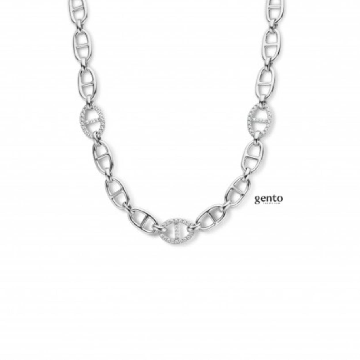 Zilveren collier 45cm schakel zirconium
