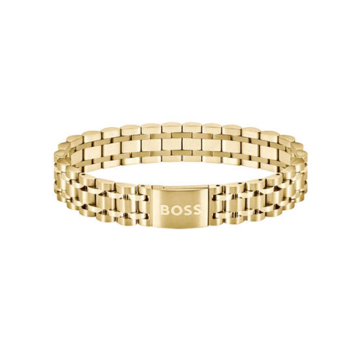 BOSS JEWELS HBJ1580645 OWAN Mannen Armband 19cm
Deze armband van BOSS uit de OWAN serie met artikelnr. HBJ1580645 is een stoer sieraad voor de echte BOSS klant. De stalen goudkleurige armband heeft een fijne mat glanzende schakelband en sluit met een magneetsluiting. In het midden van de armband zit een goudkleurige tussenschakel die goed opvalt in het geheel. Op de schakel staat het BOSS logo gegraveerd. De armband heeft een lengte van 19cm en is goed te combineren met andere sieraden van BOSS. 

Het merk:
HUGO BOSS is afgestemd op levensstijlen waar het gaat om kwaliteit en precisie. Het wereldwijde fashionlabel is verdeeld in twee merken: BOSS en HUGO. Het merk BOSS biedt geavanceerde, moderne horloges gericht op kwaliteit en design om een onberispelijke look te creëren – of het nu zakelijk, casual of sportief is. Ontdek de nieuwe horlogecollectie die bewijst dat details echt het verschil maken.

Specificaties:
- Artikelnr: HBJ1580645
- Schakelarmband
- Materiaal: Staal
- Goudkleurig
- Lengte: 19cm