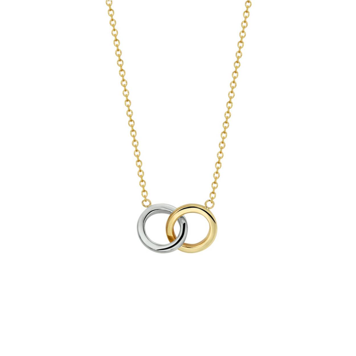 Trendy 14k bicolor geel- en witgouden anker collier met draaglengtes van 40, 42 en 44cm. Het collier heeft twee poli afgewerkte rondjes van 10.5mm in diameter en een karabijn sluiting. De schakelbreedte is 1.3mm. Tip: Combineer dit trendy collier met een van onze bijpassende sieraden uit onze collectie en maak zo een hippe set.