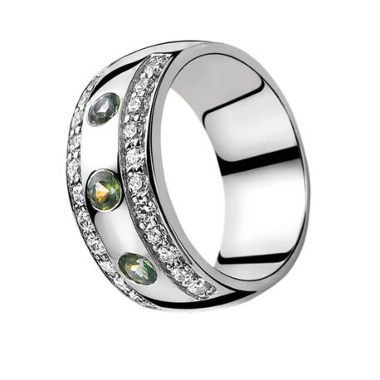 zilveren ring maat 56 met groene steentjes